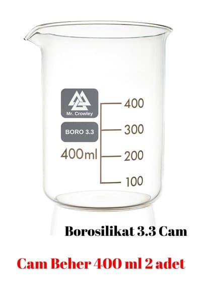 Mr. Crowley Cam Beher 400 ml 2 adet Kısa Form Isıya Dayanıklı Beherglas