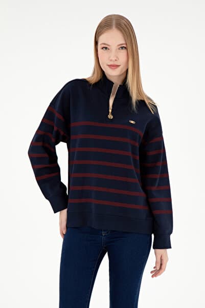 U.S. Polo Assn. Kadın Lacivert Fermuarlı Dik Yaka Sweatshirt 50298989-VR033