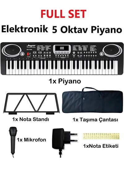 DUHALINE Piyano 61 Tuşlu 5 Oktav Org 100 Ses+100 Ritim Eğitim İçin Mikrofon+ Nota Standı+Taşıma Çatası HEDİYE