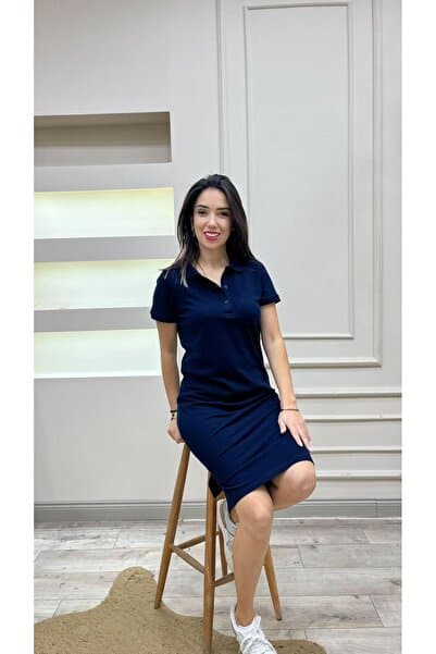 KILIÇ MODA LACİVERT POLO YAKA ELBİSE