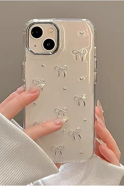 Go Aksesuar Iphone 13 - 14 - 15 Uyumlu Şeffaf Mini Fiyonk Epoksili Telefon Kılıfı