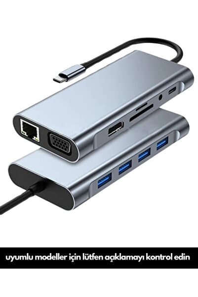 Ocado 11 In 1 Type-c To Usb Hub Port Uyumlu Adaptör Hdmı 4x Usb Lan Vga Sd Card Çevirici Çoklayıcı
