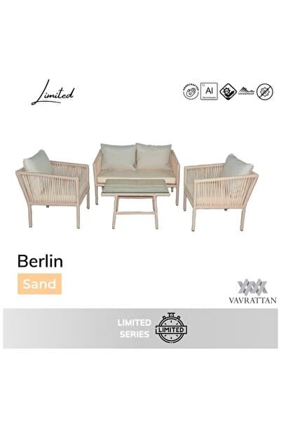 VAVRATTAN Berlin 2+1+1 Rattan Bahçe Balkon Oturma Takımı Kum