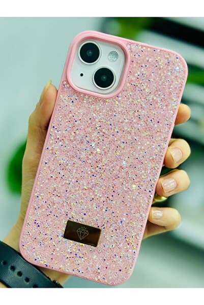 Go Aksesuar Iphone 13 - 14 ve 15 Uyumlu ELMAS Tasarımlı Taşlı Işıltılı Parlak Pırlanta Silikon Kılıf