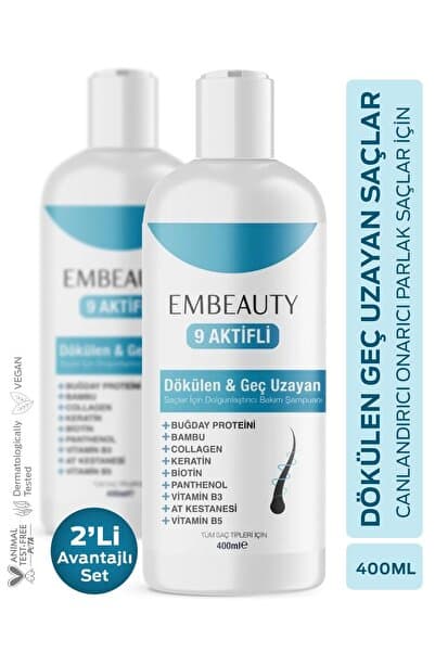 Embeauty Kolajen Ve Keratin Saç Dökülmesine Karşı Hızlı Sac Uzatan Dolgunlaştırıcı Besleyici Şampuan 2li Set