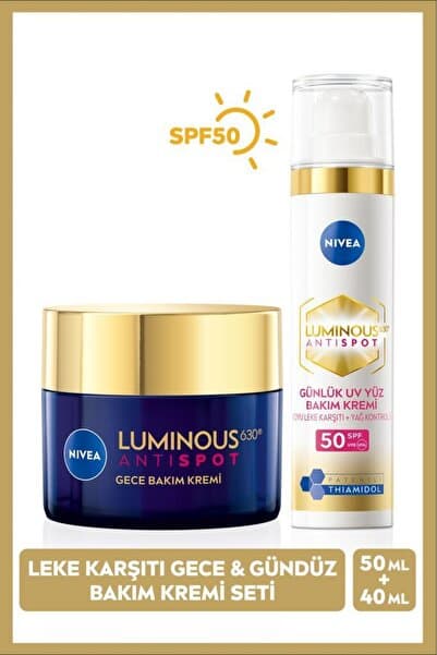 NIVEA Luminous630 SPF50 Leke Karşıtı Gündüz Yüz Kremi 40ml, Gece Kremi 50ml,Lekeli Ciltler