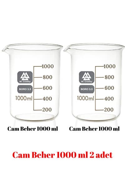 Mr. Crowley Cam Beher 1000 ml 2 adet Kısa Form Isıya Dayanıklı Beherglas