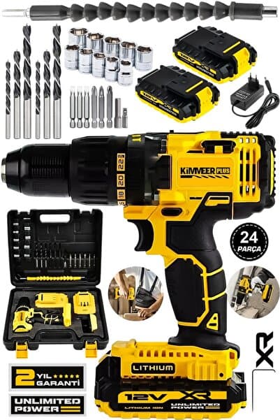 Jetta Power Tools Kimmer Plus 12v 1.5 Ah Metal Şanzıman Çift Akülü Şarjlı 24 Parça Akülü Vidalama Matkap