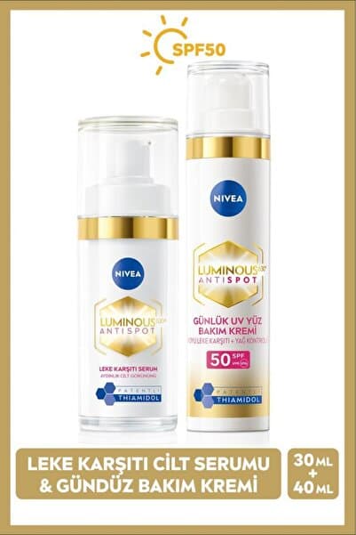 NIVEA SPF50 Luminous630 Leke Karşıtı Gündüz Yüz Kremi 40ml ve Yüz Serumu 30 ml,Lekeli Ciltler