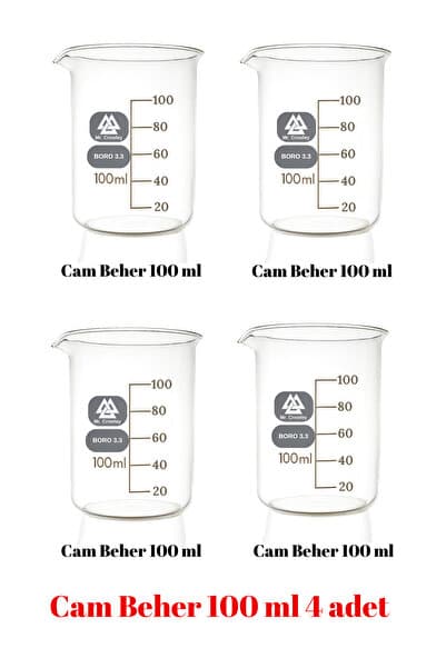 Mr. Crowley Cam Beher 100 ml 4 adet Kısa Form Isıya Dayanıklı Beherglas