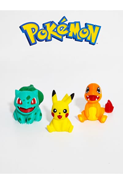 Suelo Butik Pokemon 3'lü Figür Seti Pikachu Charmander Bulbasaur 5cm Pokemon Figür Oyuncak