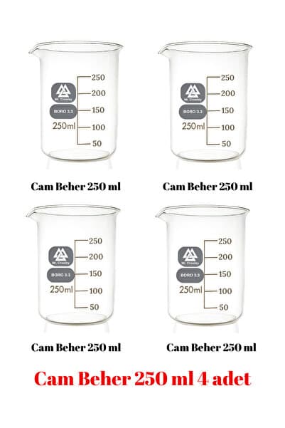 Mr. Crowley Cam Beher 250 ml 4 adet Kısa Form Isıya Dayanıklı Beherglas