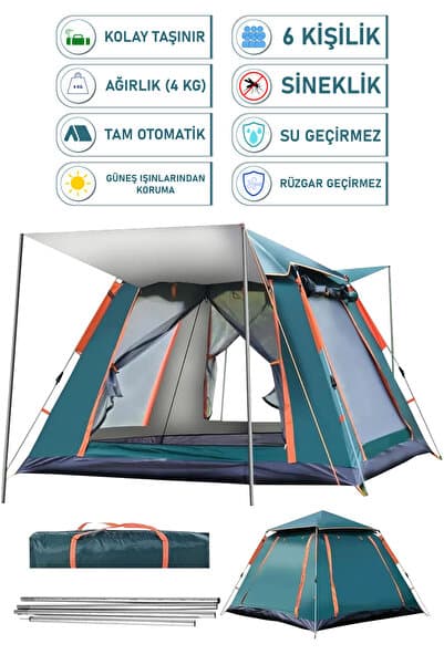 Trend Maison 6 Kişilik Tam Otomatik Tenteli Kamp Çadırı 240x240x160