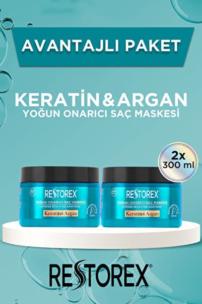 Restorex Keratin & Argan Onarıcı Saç Bakım Maskesi 2x300 Ml - Yıpranmış Ve Hasar Görmüş Saçlar Botoks Etkili
