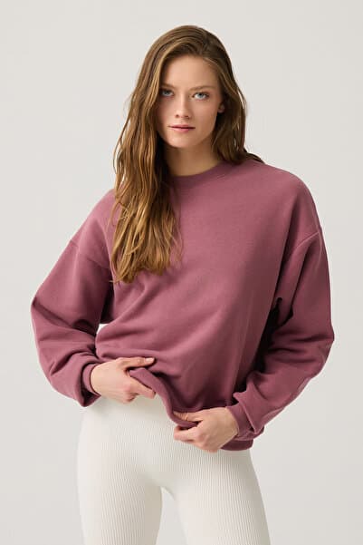 Los Ojos Bordo Geniş Kalıp Bisiklet Yaka Sweatshirt Crew Neck