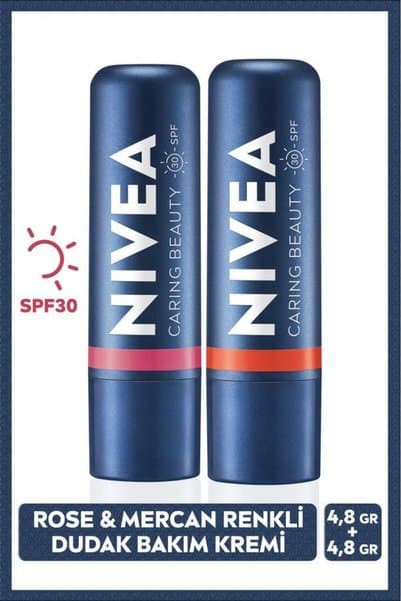 NIVEA Rose ve Mercan Renkli Dudak Bakım Kremi Seti, Allık Etkisi, Nemlendirici