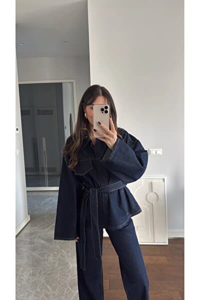 Ekim Store Bağlamalı Lacivert Ceket Pantolon Denim Takım
