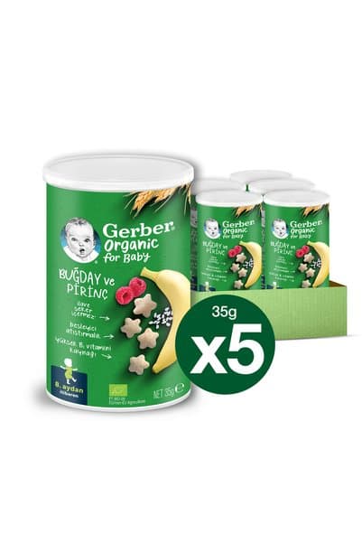 Gerber Organik Pirinçli Buğdaylı Muzlu Bebek Atıştırmalığı 35g X 5