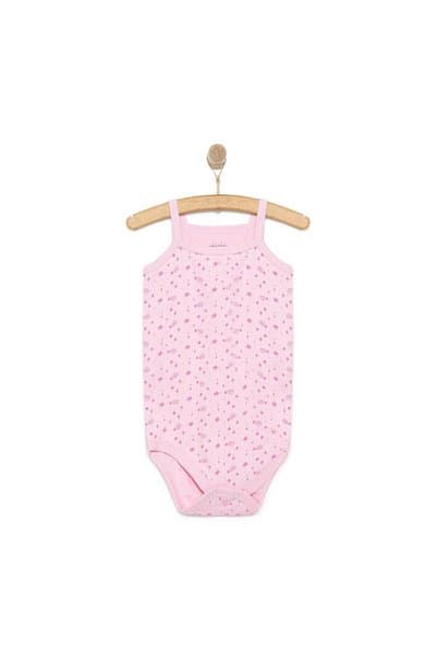 ebebek Hello Baby HelloBaby Kız Bebek Zıbın Çiçekli İp Askılı Body Ribana Kumaş Çıtçıtlı İp Askılı Kol Pembe