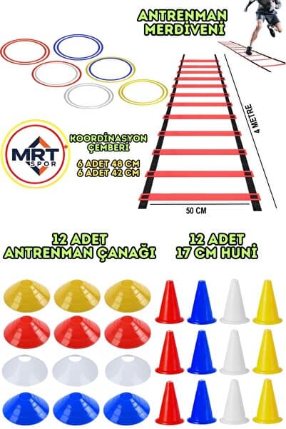 Mrt Spor Antrenman Seti 4m Kırmızı Merdiven 12li Huni 12li Çanak 12li Koordinasyon Çemberi