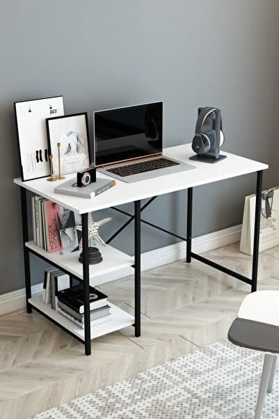 2 Raflı Çalışma Masası 60x120 - Bilgisayar Ofis Ders Masası Beyaz