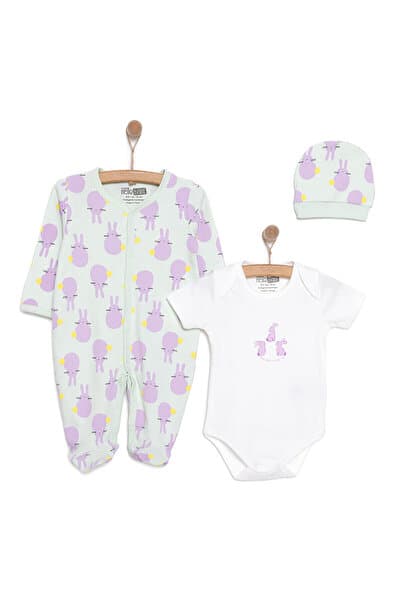 ebebek Hello Baby HelloBaby Yenidoğan Bebek Mor TavşanTulum-Body-Şapka 3lü Set Unisex
