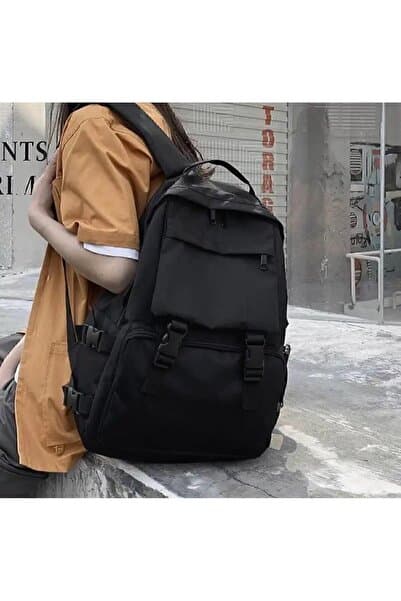 Siyah Büyük Geniş Palaska Sırt Okul Çantası Ve Laptop Çantası