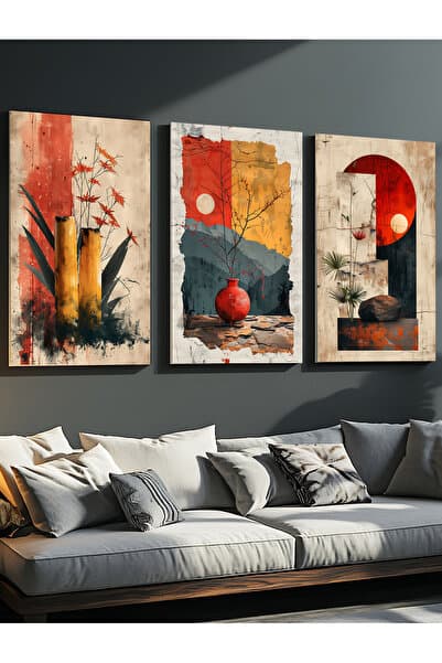 Design Art House 3'lü Modern Tasarım Ev Ofis İşyeri Dekorasyon Kanvas Tablo