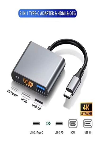 DEANB FH-7 3'ü 1 Arada USB-C Hub: USB 3.0, PD 100W Type-C, Ultra HDM & USB Çevirici Çoklayıcı 4K/30Hz