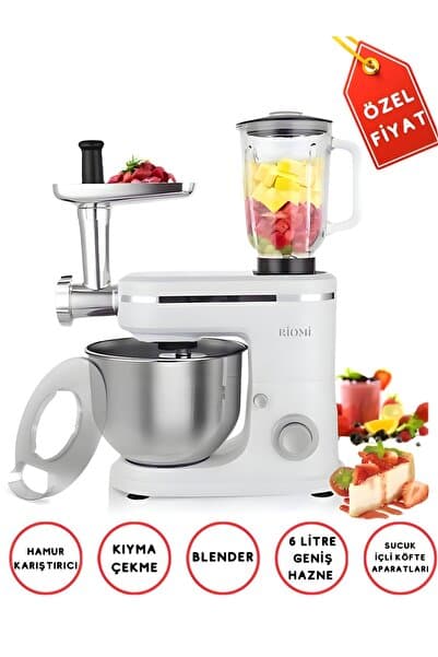RİOMİ 3in1 6LT Kıyma Makinesi, Cam Smoothie Hazne Hamur Yoğurma Püre, Karıştırıcı Mikser Makinesi