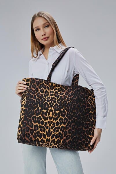 Çınar Bez Çanta Geçişli Leopar Desen Büyük Boy Çanta