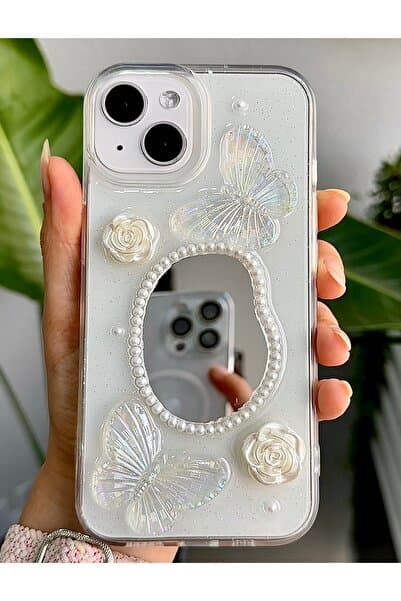 Go Aksesuar Iphone 13 - 14 - 15 Uyumlu Aynalı Kelebek Model Silikon Kılıf