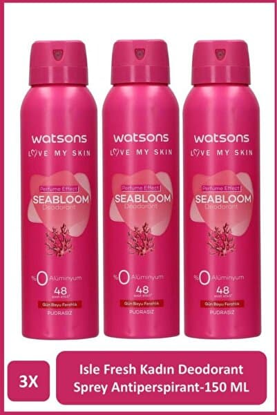 Watsons Seabloom Deodorant Sprey Kadın Pudrasız 3x150ml