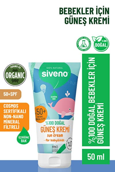 %100 Doğal Bebek Güneş Kremi Leke Karşıtı Nemlendirici Bitkisel Vegan SPF 50+ UVA UVB 50 ml