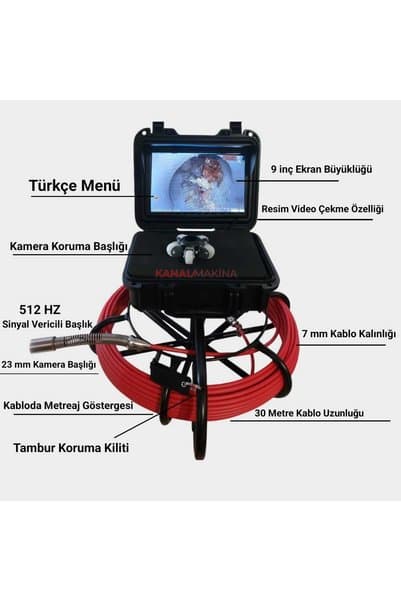 Kanal Makina Kanal Gözlem Kamerası 30 Metre Kablo Sinyal Vericili