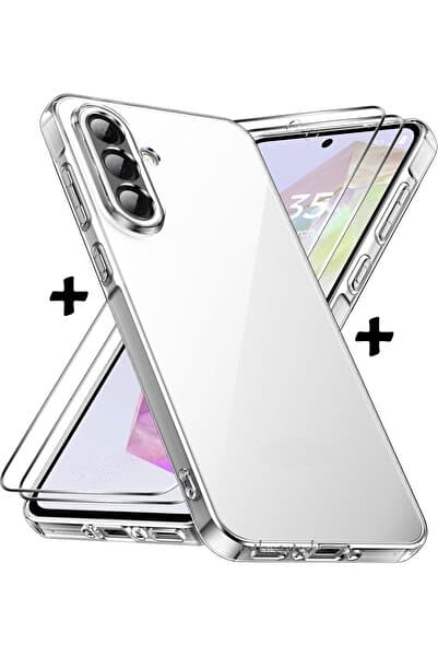 m.tk moveteck Samsung Galaxy A37 Kılıf Kamera Çıkıntılı Korumalı Yumuşak Şeffaf Silikon +9H Ekran Koruyucu Cam