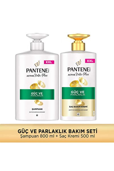 Pantene Güç ve Parlaklık Şampuan 800ml + Saç Kremi 500ml MEGA BOY