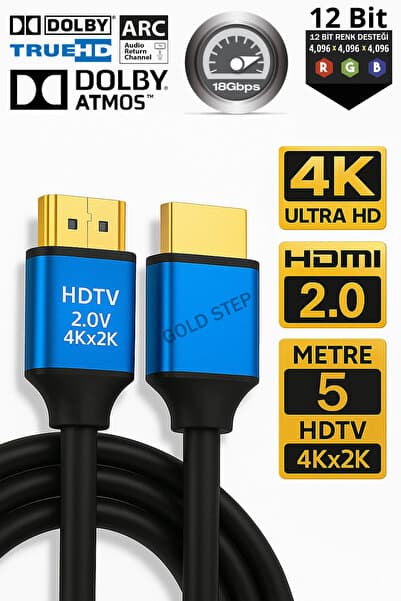 Gold Step 5 METRE 4K ULTRA HD 2.0V ALÜMİNYUM BAŞLIK ALTIN UÇLU HDMİ KABLO