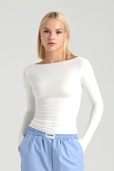 SHEISMONO Ultra Soft Kayık Yaka Bluz Ekru