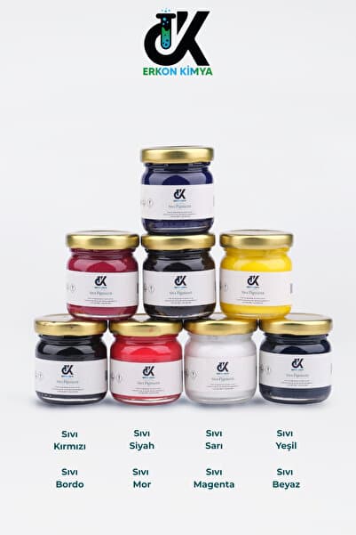 ERKON KİMYA PİGMENT 8'li Epoksi Sıvı Pigment Boya Seti 8*40gr Beyaz/Kırmızı/Siyah/Sarı/Yeşil/Bordo/Mor/Magenta