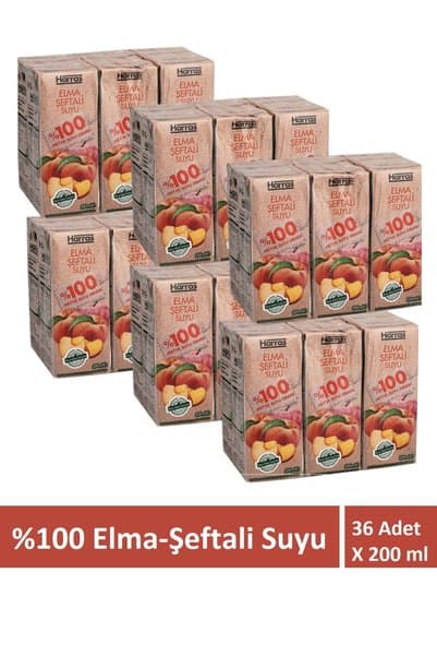 Harras Elma Şeftali Suyu %100 Meyve Suyu Oranı Şeker İlavesiz 36 Adet X 200 ml