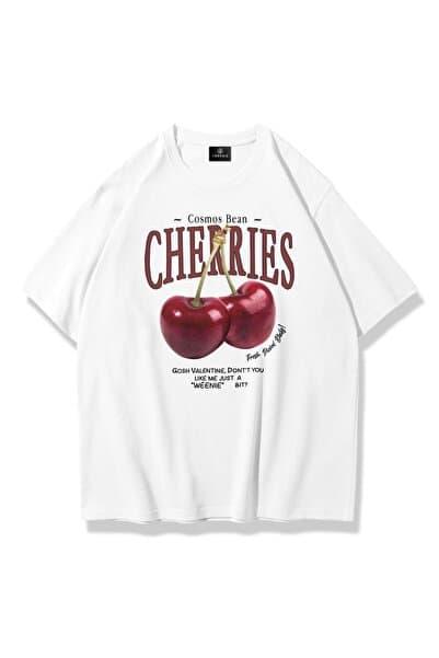 Trendiz Unisex Cherries Tshirt Beyaz