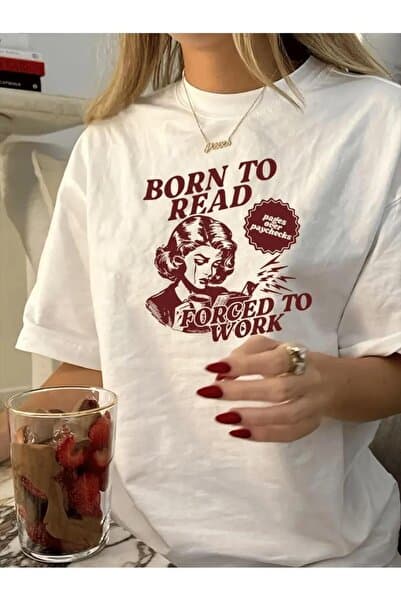 Framgan Y2k Beyaz Born to Reat Baskılı Oversize T-Shirt