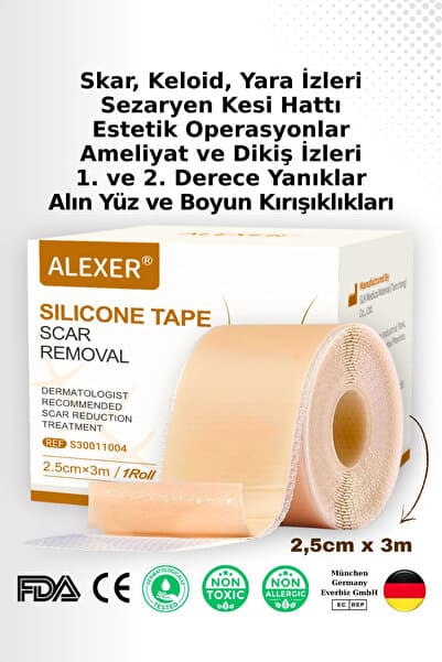 Alexer Soft Silikon Bant Estetik Keloid Yanık Sezaryen Dikiş Ameliyat Izi Giderici 2,5cm X 3m