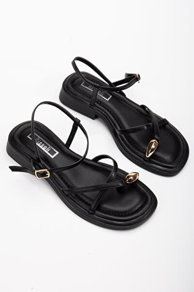 RİSSOLİ Kadın Siyah Gold Yüzük Detaylı Günlük Sandalet