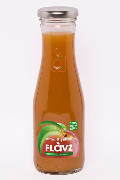 FLAVZ %100 Doğal Şeftali - Elma Meyve Suyu 250ml Cam Şişede Gerçek Meyveden, Katkısız