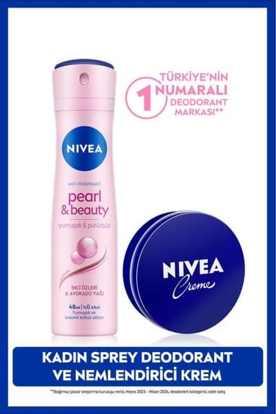 NIVEA Creme Nemlendirici 30ml ve Kadın Sprey Deodorant Pearl & Beauty 150ml, 48 Saat Terleme Karşıtı