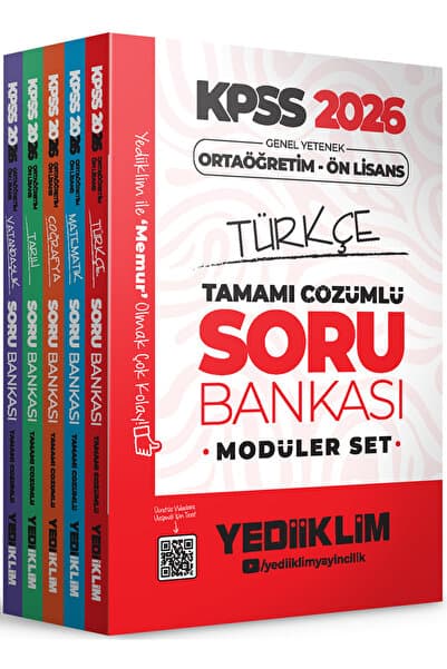 Yediiklim Yayınları 2026 KPSS Ortaöğretim Ön Lisans Genel Yetenek Genel Kültür Tamamı Çözümlü Modüler Soru Bankası Seti