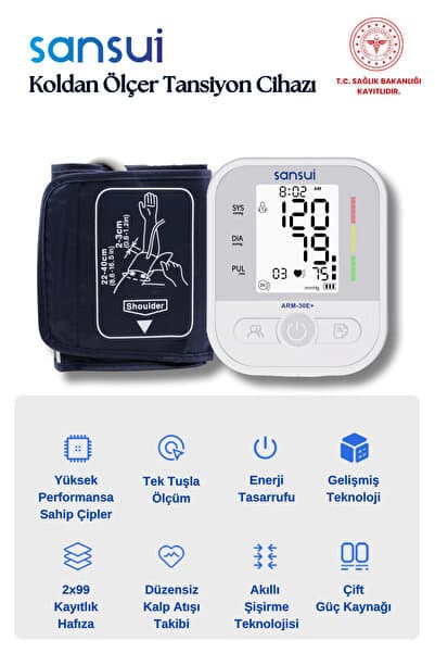 SANSUI HAFIZALI VE GENİŞ EKRANLI KOLDAN ÖLÇER TANSİYON ALETİ