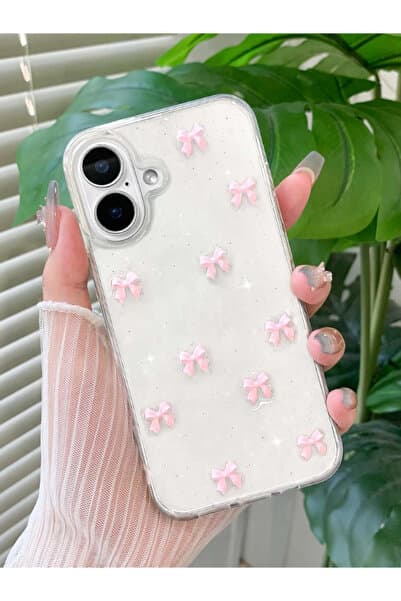 KVK PRİVACY Apple iPhone 16 Uyumlu Kılıf Pembe Fiyonk Darbeye Karşı Dayanıklı Yumuşak Silikon Kapak
